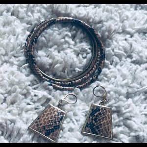 Faux  snake skin earrings & bangle bracelets